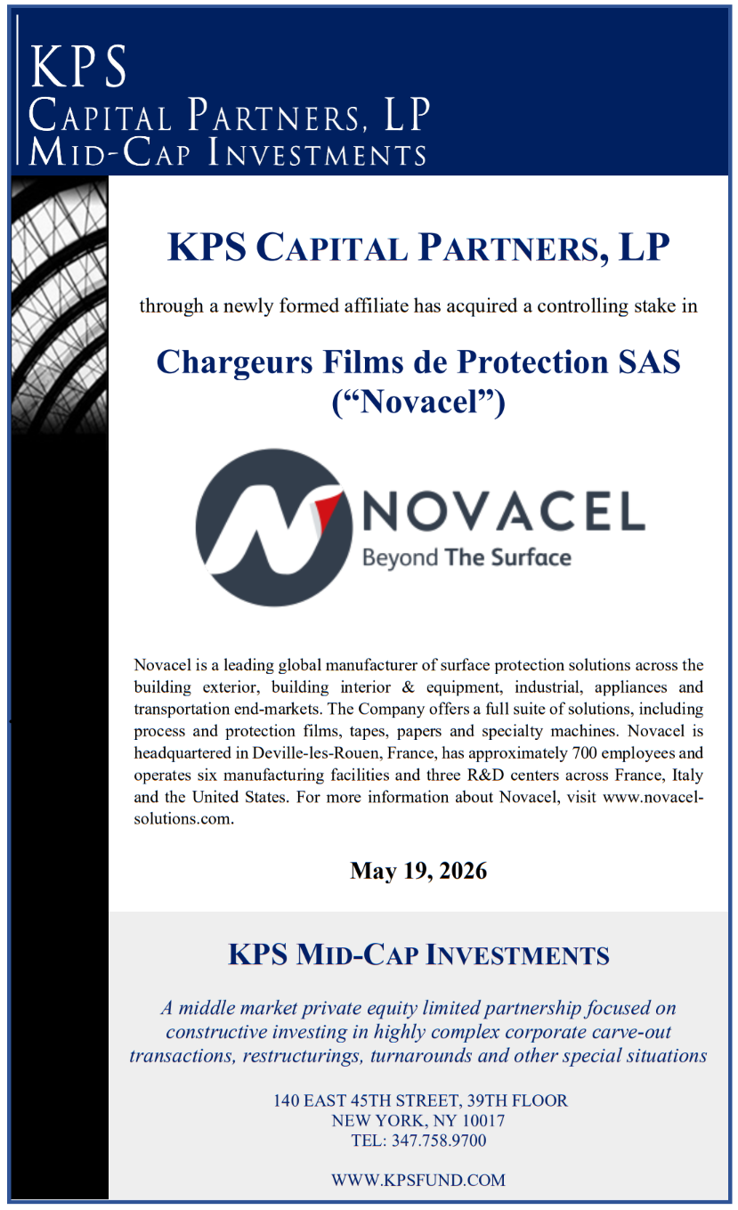 KPS Capital Partners Completes Acquisition of Novacel - Private Equity ...